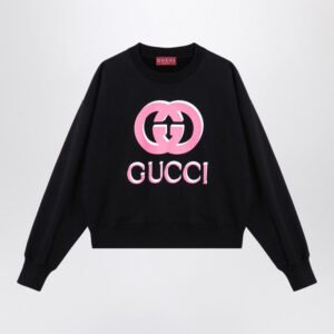 Gucci Black Crew-Neck Sweatshirt With Logo Print Women | AlmaBagz