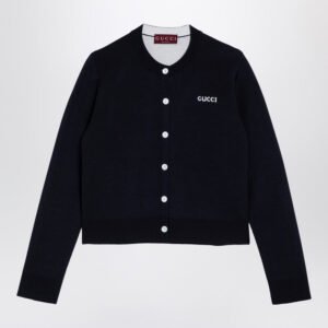 Gucci Navy Blue Wool-Blend Cardigan Women | AlmaBagz