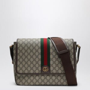 Gucci Shoulder Bag With Web Detail In Beige And Ebony Gg Fabric Men | AlmaBagz