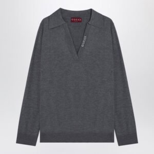 Gucci Grey Wool Polo Shirt With Logo Women | AlmaBagz