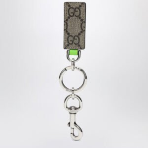 Gucci Gg Supreme Beige/Ebony/Shiny Green Fabric Key Ring Men | AlmaBagz