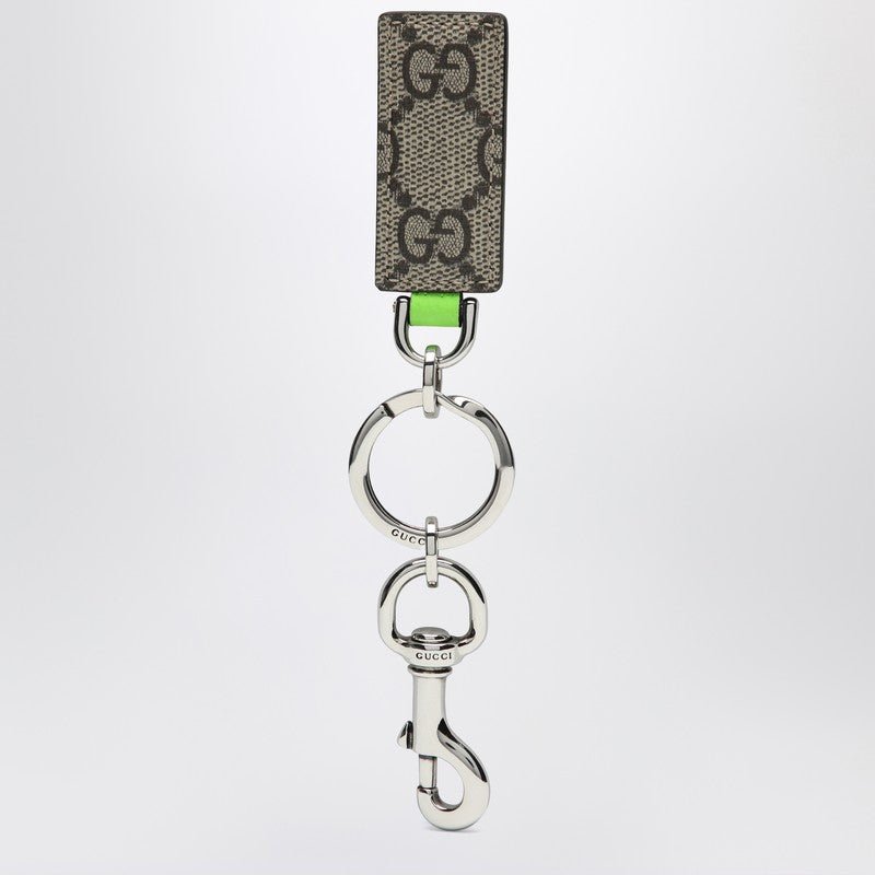 Gucci Gg Supreme Beige/Ebony/Shiny Green Fabric Key Ring Men | AlmaBagz