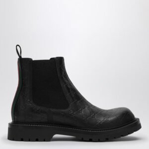 Gucci Black Leather Ankle Boot With Web Detail Men | AlmaBagz