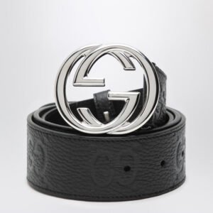 Gucci Black Jumbo Leather Belt With Gg Cross Buckle Men | AlmaBagz