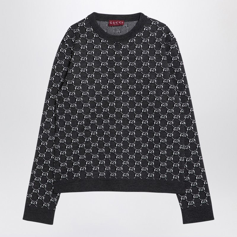 Gucci Grey Jacquard Jumper With Gg Shadow Men | AlmaBagz