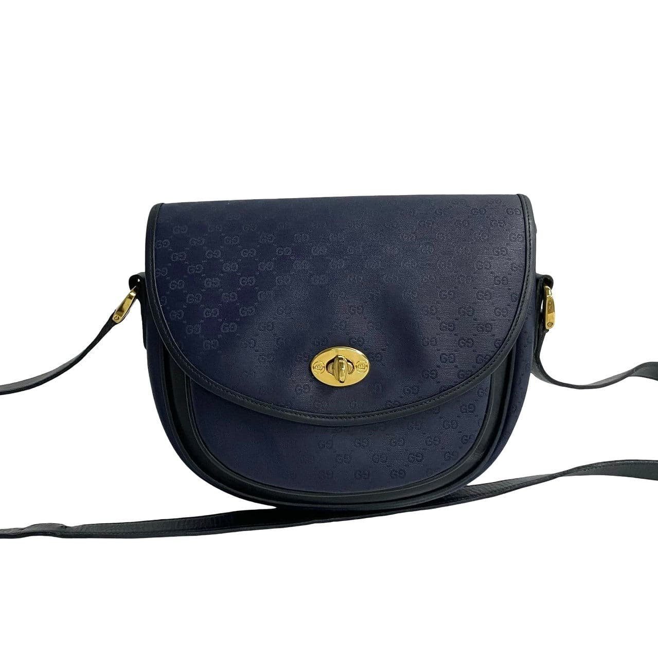 GUCCI Shoulder Bag leather Navy Old Gucci | AlmaBagz