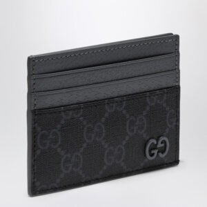 Gucci Gg Supreme Black/Grey Fabric Card Holder Men | AlmaBagz