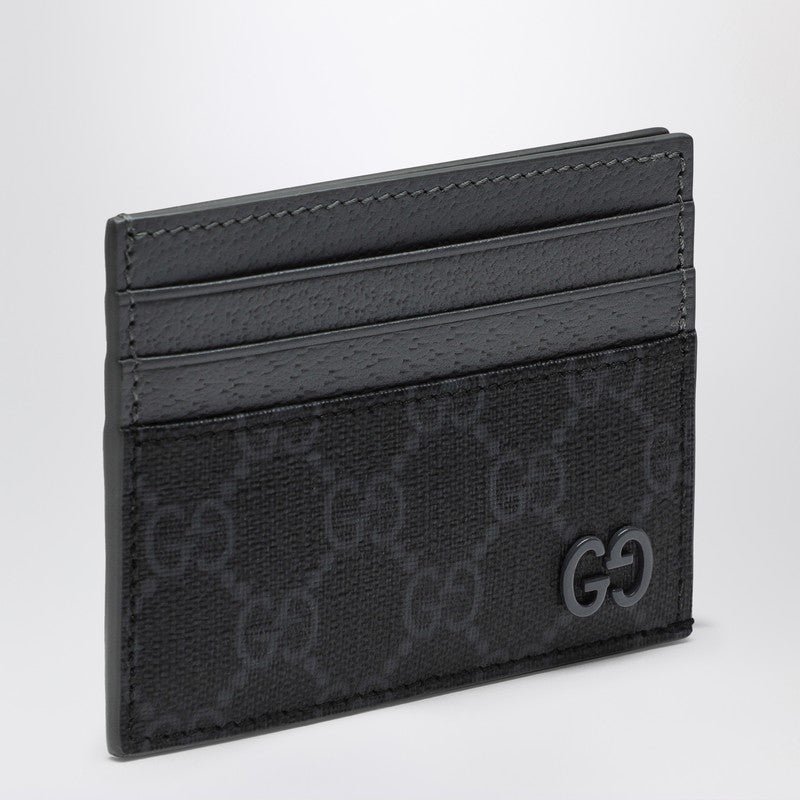 Gucci Gg Supreme Black/Grey Fabric Card Holder Men | AlmaBagz