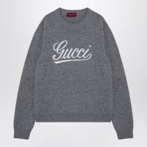Gucci Grey Wool Jumper With Logo Inlay Men | AlmaBagz