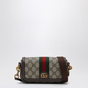 Gucci Ophidia Mini Bag In Beige/Ebony Gg Fabric Men | AlmaBagz