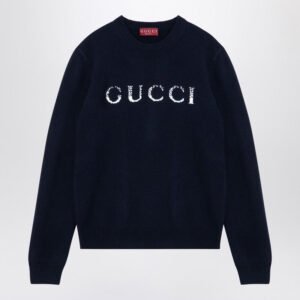 Gucci Blue Wool Jumper With Logo Inlay Men | AlmaBagz