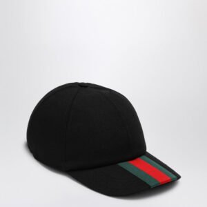 Gucci Black Baseball Cap With Web Detail Men | AlmaBagz