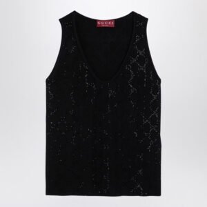 Gucci Black Wool Tank Top With Gg Embroidery Women | AlmaBagz