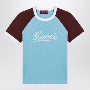 Gucci Light Blue/Brown T-Shirt With Logo Women | AlmaBagz