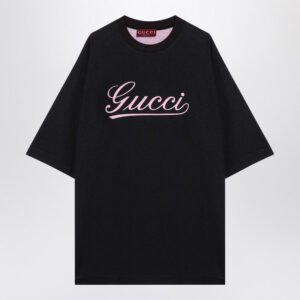 Gucci Oversized Black Cotton T-Shirt With Logo Men | AlmaBagz