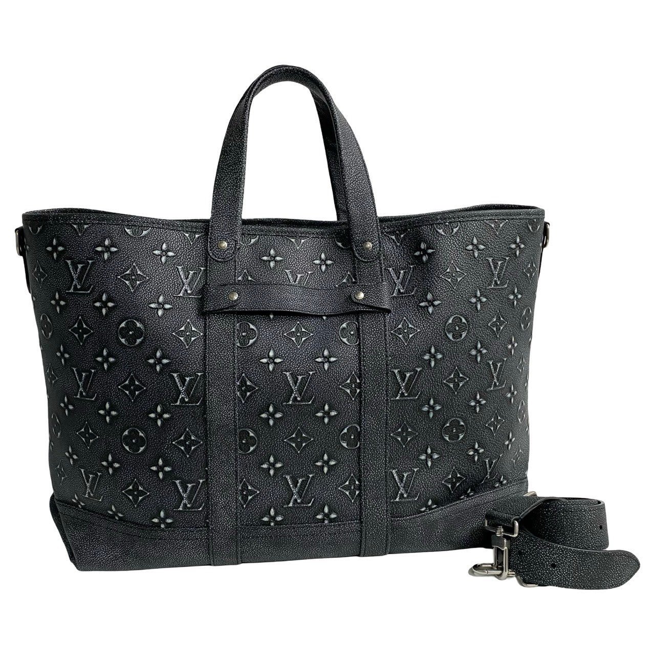 LOUIS VUITTON Shoulder Bag leather gray Monogram trolley tote mens Used | AlmaBagz