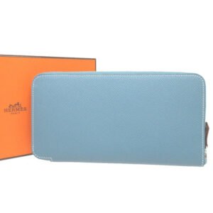 HERMES Long Wallet Purse Epsom Blue gene Zip Around Azap long silk in unisex(Unisex) Used | AlmaBagz