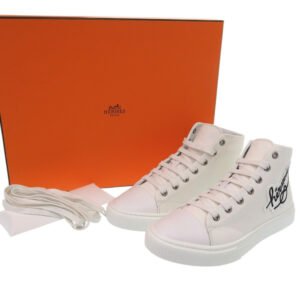 HERMES sneakers 241178Z Cotton canvas white Illico embroidered patch high top Iriko Women 37 Used | AlmaBagz