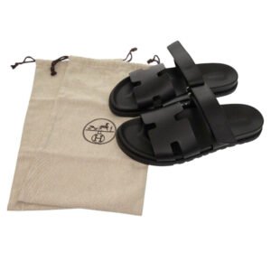 HERMES Sandals 222000ZH Calfskin, Chevre black Shipre mens 44 Used | AlmaBagz