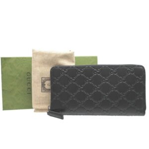 GUCCI Long Wallet Purse 307987 leather black Zip Around Guccisima unisex(Unisex) Used | AlmaBagz