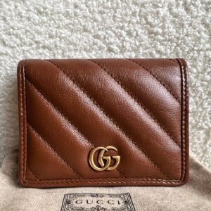 Gucci GG Brown Marmont Matelassé Card Case Wallet (RRP £380) | AlmaBagz
