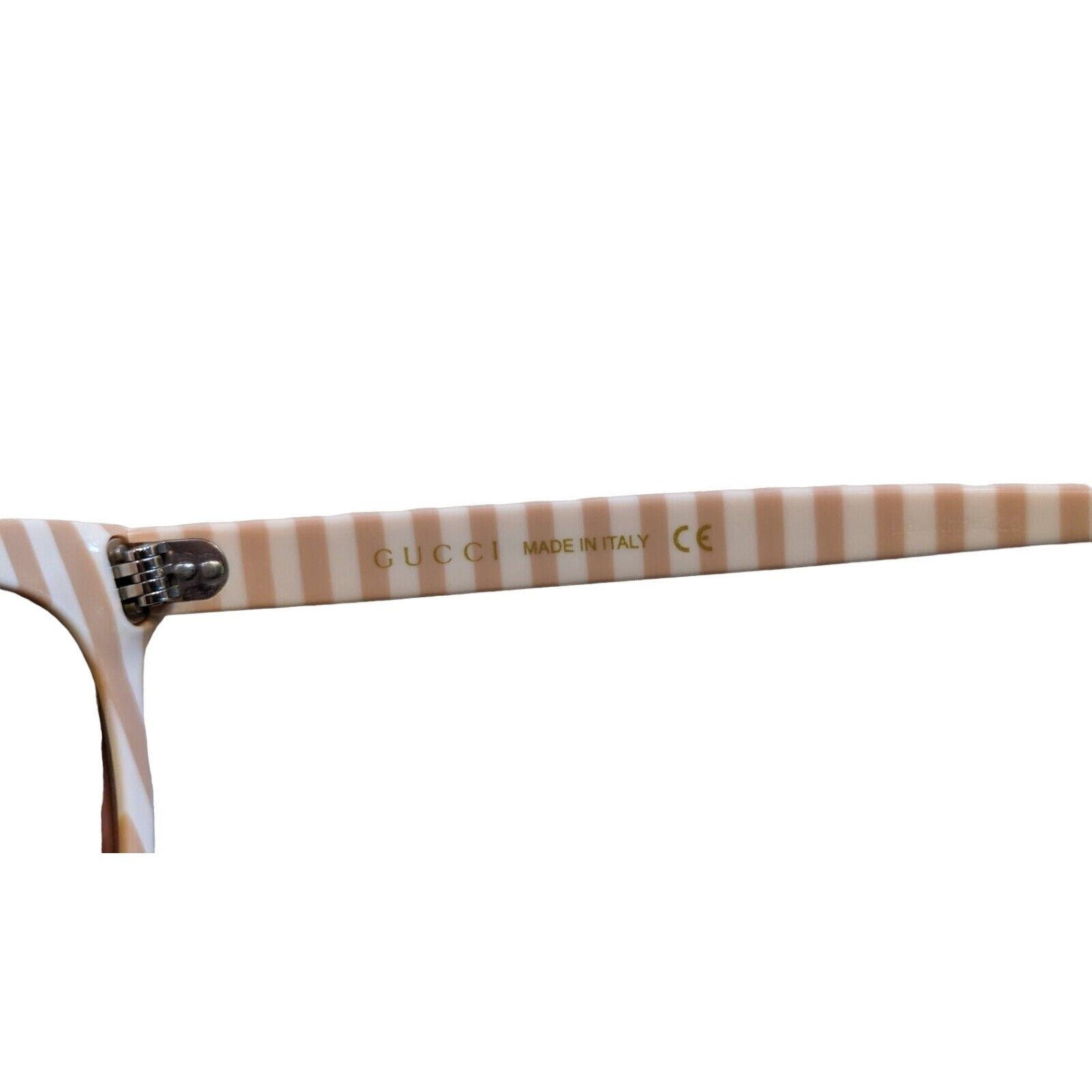 Gucci tan & white striped plastic cat's eye sunglasses | AlmaBagz