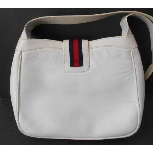 Gucci Vintage White Leather With Red And Blue Striped Accent And Large Gold G | AlmaBagz