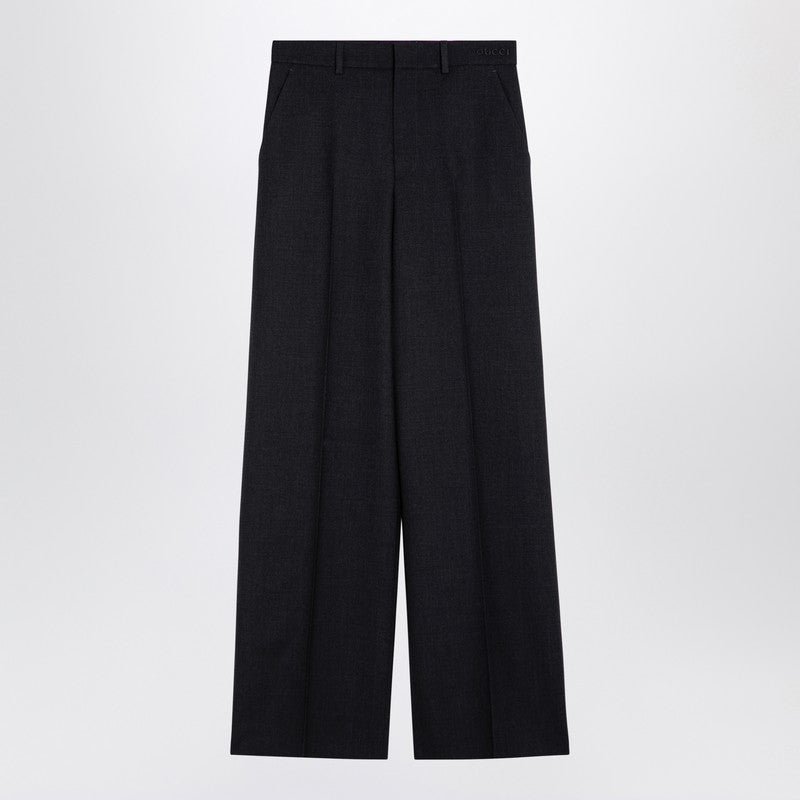 Gucci Dark Grey Wool Wide Trousers Women | AlmaBagz
