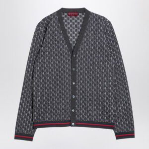 Gucci Light Grey Cardigan With Gg Shadow Jacquard Men | AlmaBagz