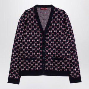 Gucci Blue Cardigan With Gg Shadow Jacquard Men | AlmaBagz