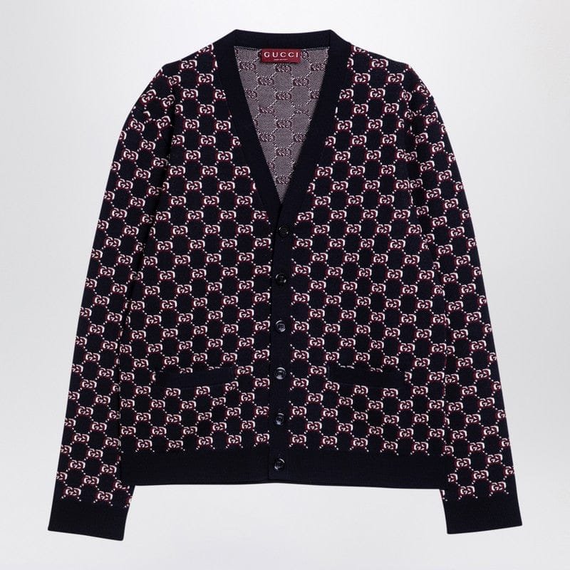 Gucci Blue Cardigan With Gg Shadow Jacquard Men | AlmaBagz