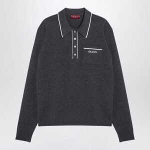 Gucci Grey Wool Polo Shirt With Logo Men | AlmaBagz