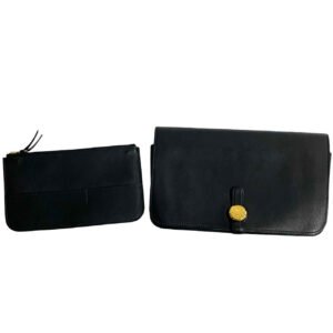 HERMES Long Wallet Purse Swift black Dogon Duo GM Women Used | AlmaBagz