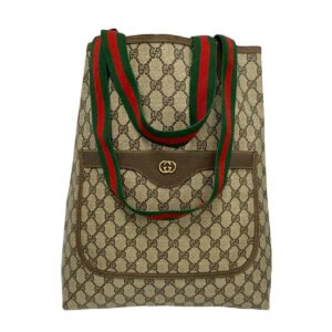 GUCCI Tote Bag Leather, PVC Brown GG logo Metal Sherry line Women Used | AlmaBagz