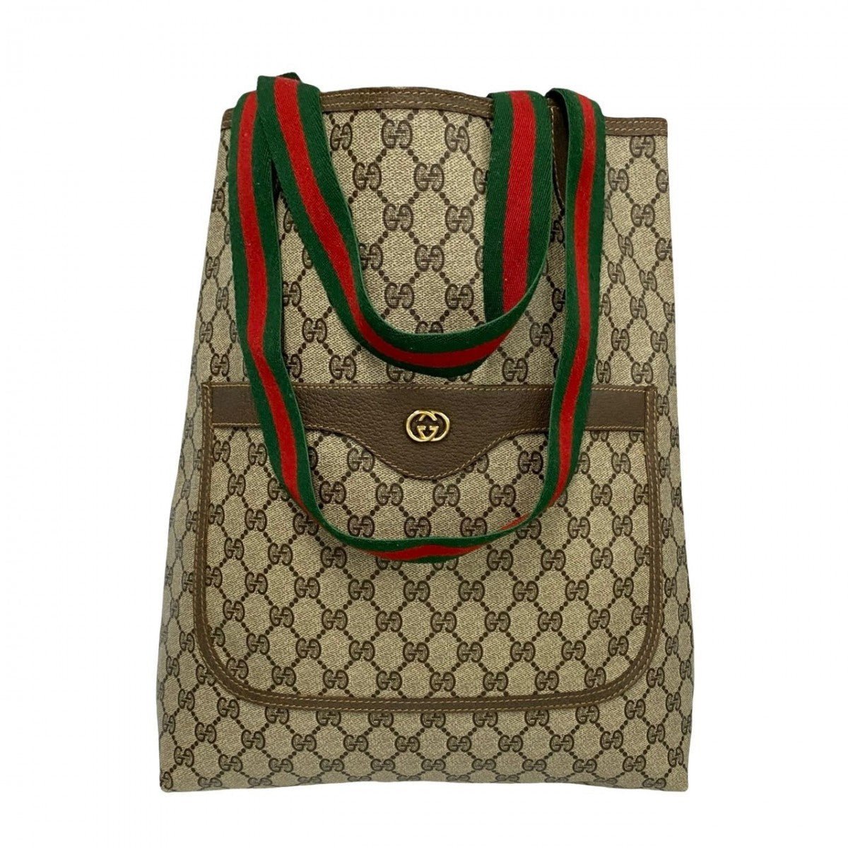 GUCCI Tote Bag Leather, PVC Brown GG logo Metal Sherry line Women Used | AlmaBagz