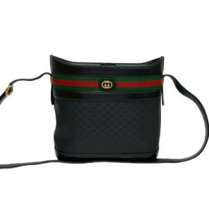 GUCCI Shoulder Bag leather black Micro GG logo Pattern Sherry line | AlmaBagz