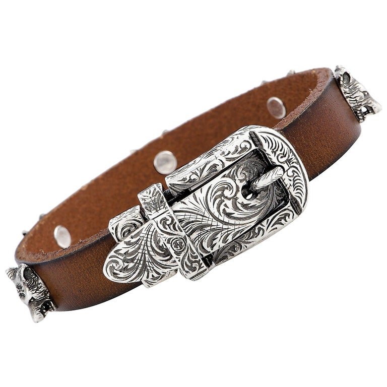 Gucci Anger Forest Wolf Head Leather Bracelet in Brown | AlmaBagz - Image 2
