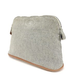 HERMES Pouch Canvas, Leather gray Bored Pouch Mini Women Used | AlmaBagz