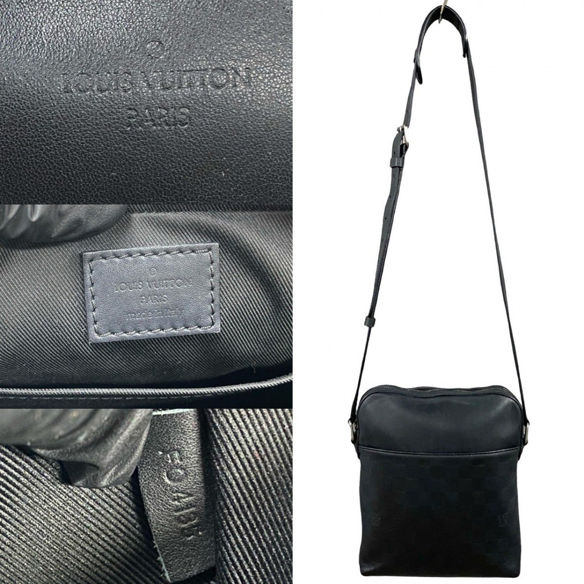 LOUIS VUITTON Shoulder Bag leather black Damier Anfini Pochette District | AlmaBagz - Image 3