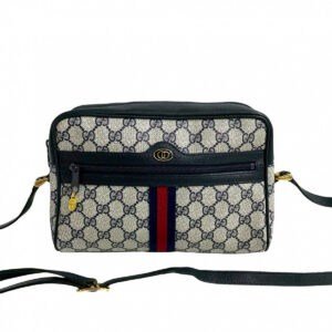GUCCI Shoulder Bag leather Navy Sherry line | AlmaBagz