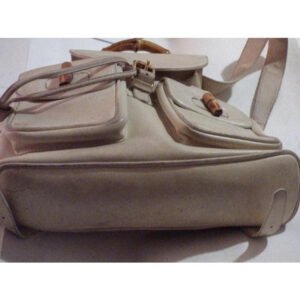 Gucci, white leather, larger size, two strap and bamboo handle, drawstring top, multi-pocket, messenger bag/backpack | AlmaBagz