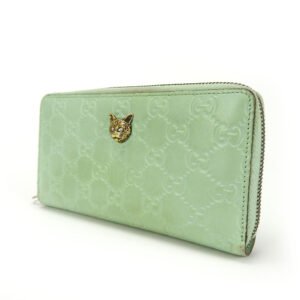 GUCCI Long Wallet Purse 548058 Sima leather Mint green Zip Around Women Used | AlmaBagz