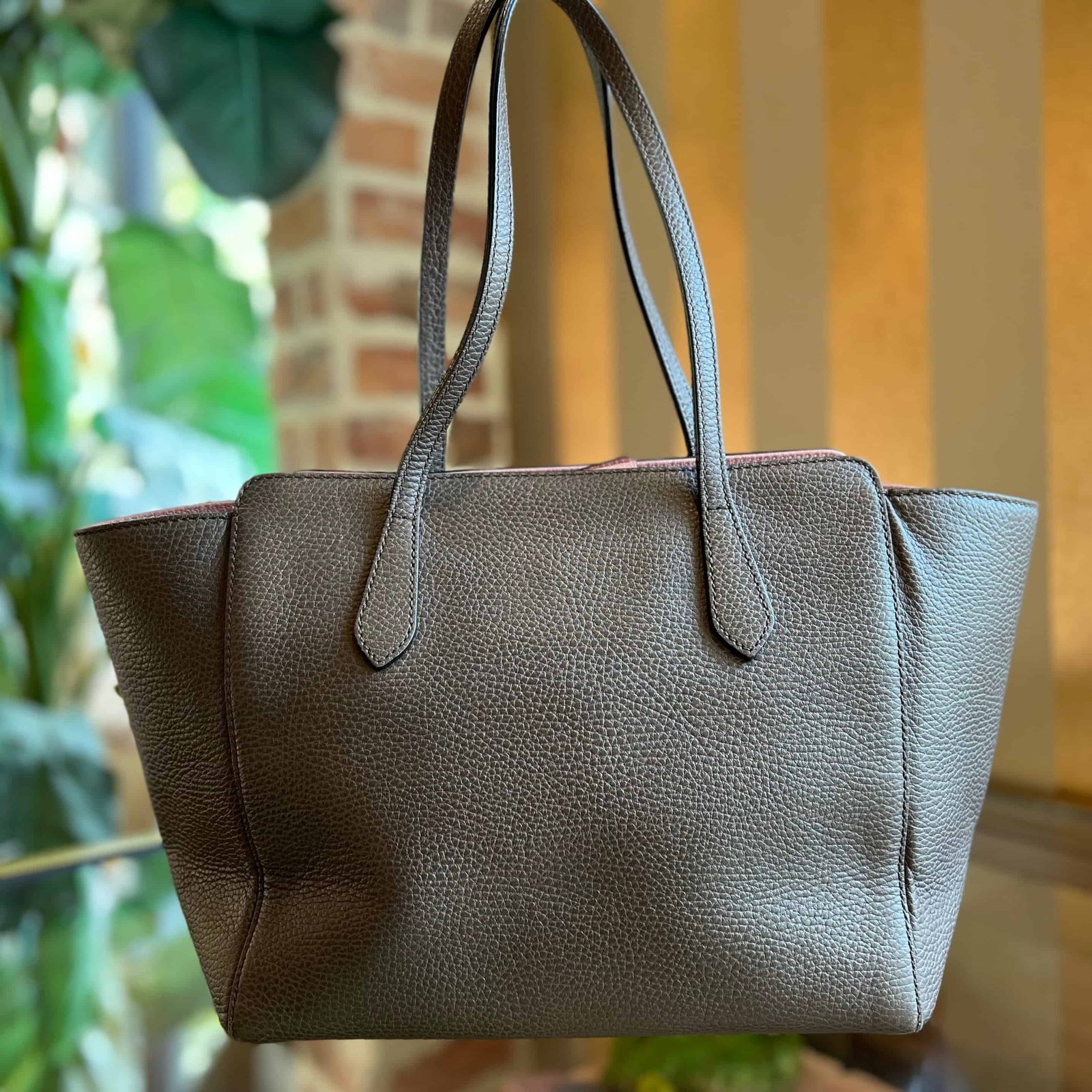 GUCCI Swing Small Grey Field Soft Pink Dollar Calfskin Tote Bag | AlmaBagz