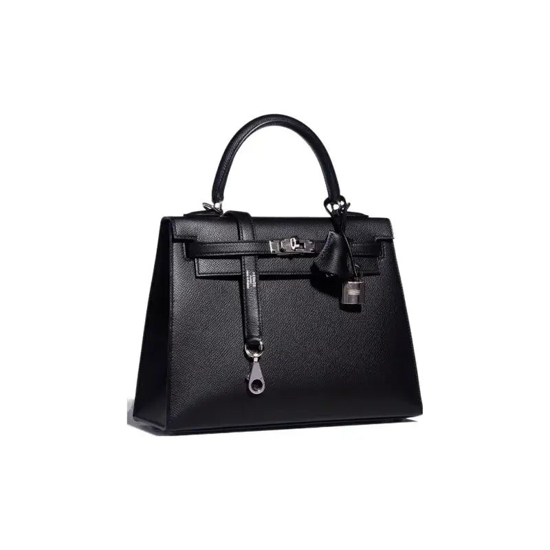 HERMES Kelly 25 Bag Epsom Leather Handbag (25,28) Silver hardware - black | AlmaBagz - Image 6