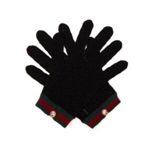 Gucci Web Stripe Crochet Gloves in Black | AlmaBagz