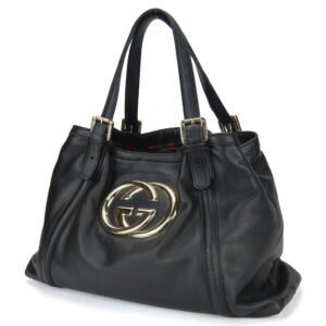 GUCCI Tote Bag 162094 leather black Newbrit Double G | AlmaBagz