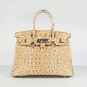 Hermes Birkin 35cm Crocodile Head Veins Handbags Earth Yellow Silver | AlmaBagz