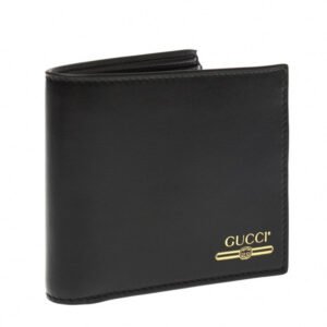 Gucci Mini Print Logo Leather Wallet With Coin Pocket in Black | AlmaBagz