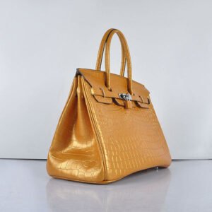 Hermes Birkin 35cm 6089 New Golden Crocodile Vein Handbags Silver | AlmaBagz