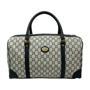 GUCCI Boston Duffel bag Leather, PVC Navy Gucci Plus logo Metal Women Used | AlmaBagz
